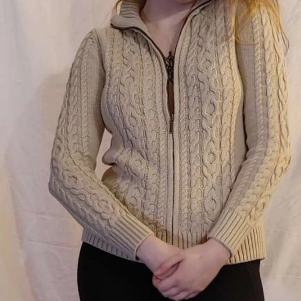 l.l. bean • garlic cableknit zip-up